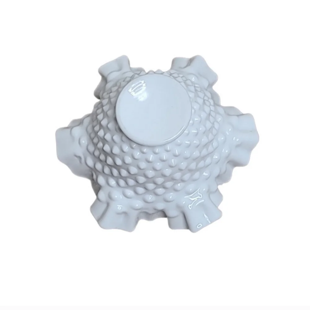 Vintage Fenton White Hobnail Ruffle Bowl